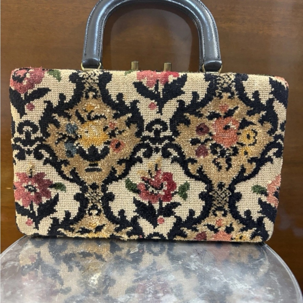 Vintage Ronay Chenille Tapestry Floral Cluch Handbag retro carpet bag purse